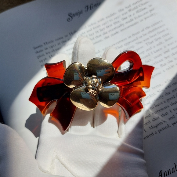 Vintage Barrette Bobby Pin Clip Paris Brown Gold Lucite Bow 1990s 🇫🇷 🎀🎀🎀 - Picture 4 of 8